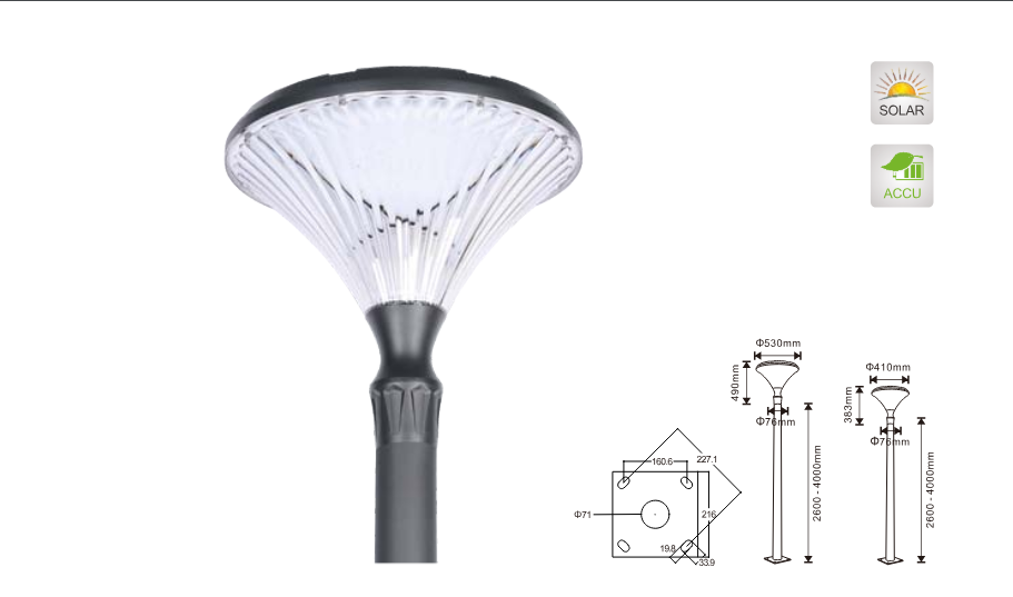 3,2 m lange Solarlampe im Prestige-Stil – perfekt für Eingänge und Parkplätze