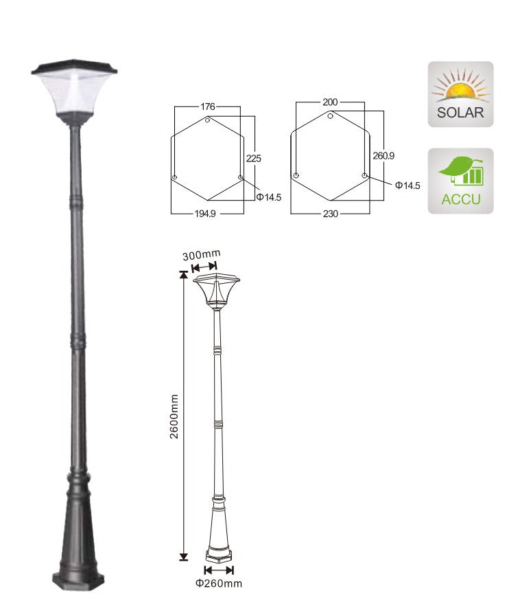 Solar lamp 2.6m Contemporary Style - Perfect for beautifying your garden and entrance