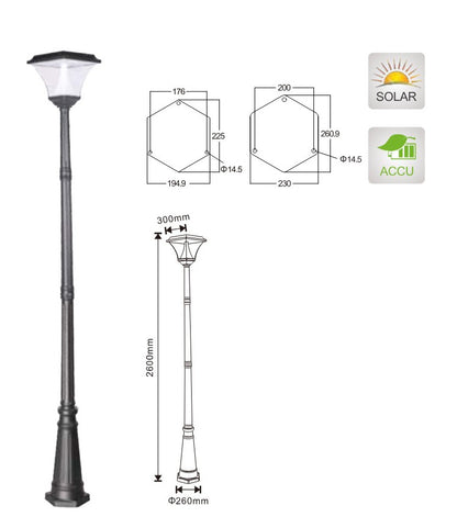 Solar lamp 2.6m Contemporary Style - Perfect for beautifying your garden and entrance